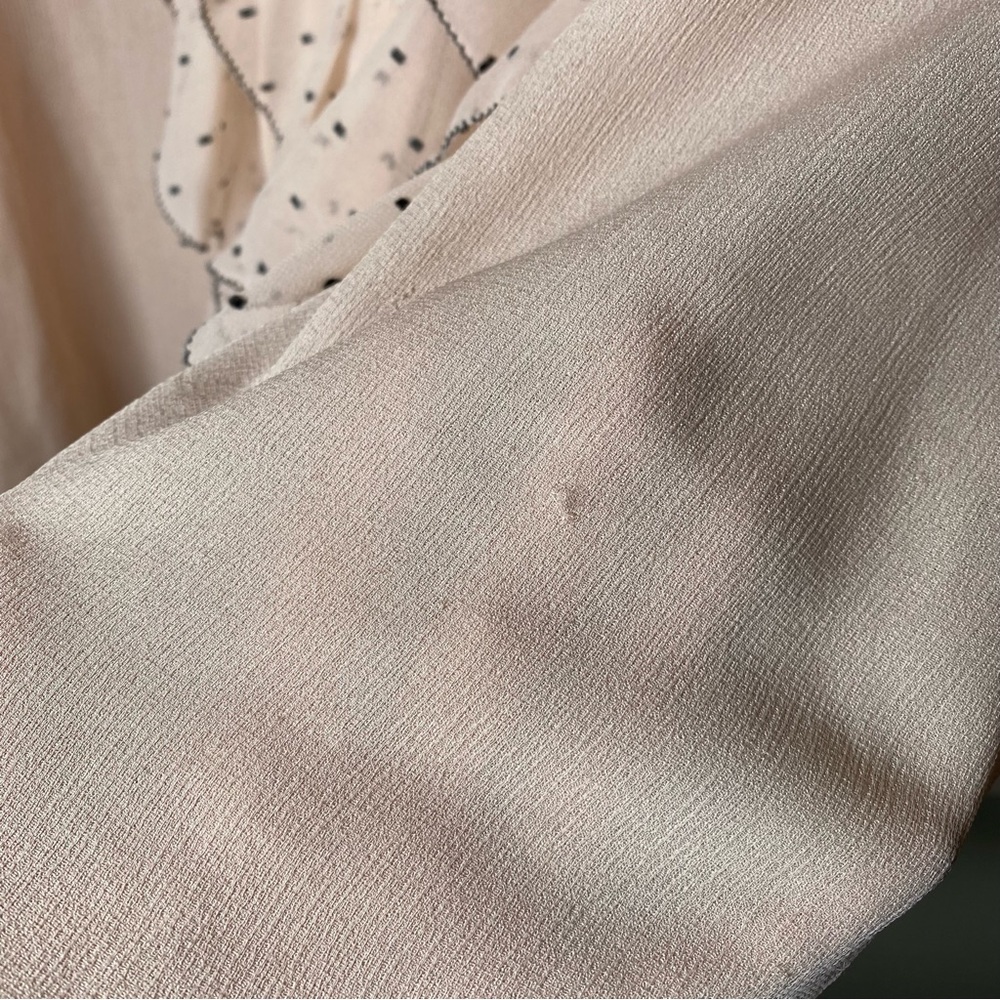 Chico’s Blush Light Pink Black Dotted Ruffle Long Sleeve Button Down Blouse - Picture 7 of 10